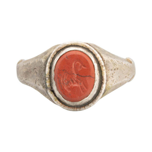 Ancient Roman Silver Signet Ring with Jasper Capricorn Intaglio