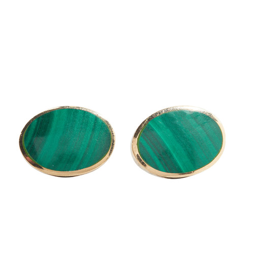 Second Hand 9ct Gold Malachite Oval Stud Earrings