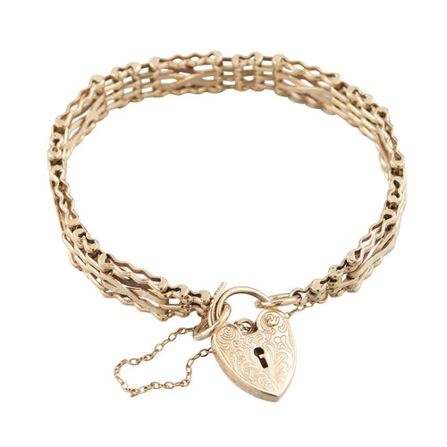 Second Hand 9ct Gold 7.5” Heavy Fancy Gate Bracelet, 20 grams 