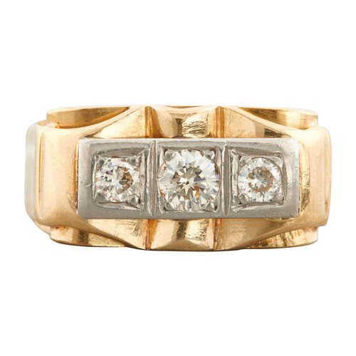 Vintage 1940s 18ct Gold 3 Stone Diamond Tank Ring