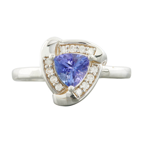 Second Hand 14ct White Gold Trillion Cut Tanzanite and Diamond Cluster Ring - Main View
