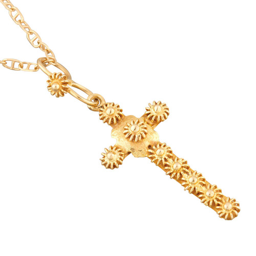 Antique 18ct Gold Fancy Cross Pendant and Chain