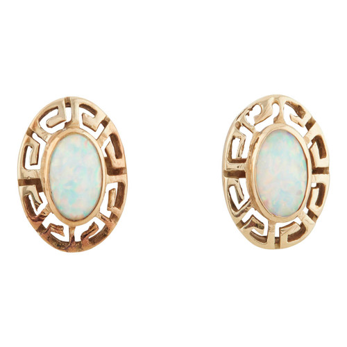 Vintage 14ct Gold Opal Meander Stud Earrings