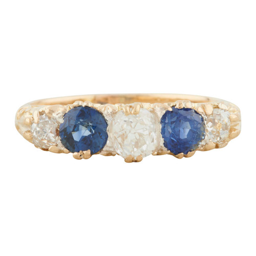 Antique 18ct Gold Sapphire and Diamond Five Stone Half Hoop Ring