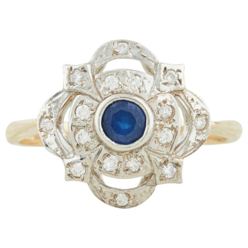 Victorian Style 9ct Gold Sapphire & Diamond Star Cluster Ring