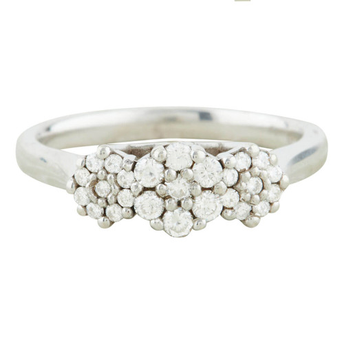 9ct White Gold Triple Cluster Diamond Ring