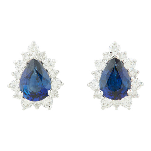 18ct White Gold Pear Sapphire and Diamond Cluster Stud Earrings