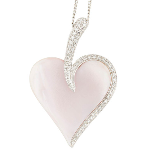 9ct White Gold Pink Mother of Pearl and Diamond Heart Pendant