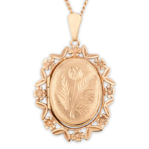 Vintage 9ct Gold Floral Locket with Chain
