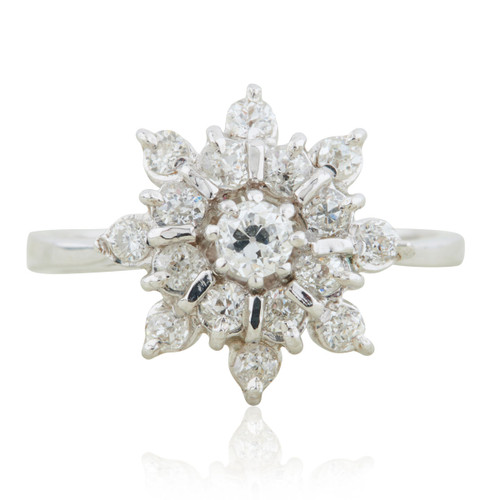 Second Hand 18ct White Gold Diamond Flower Cluster Ring