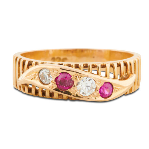 Vintage 22ct Gold Ruby & Paste Band Ring