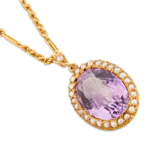 Antique 15ct Gold Amethyst and Pearl Pendant