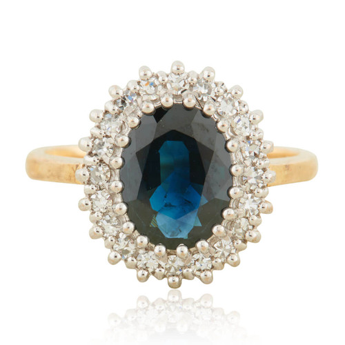 Second Hand 18ct Gold Blue Sapphire & Diamond Cluster Ring