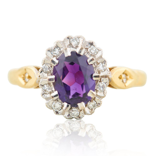 Second Hand 18ct Gold Amethyst & Diamond Cluster Ring
