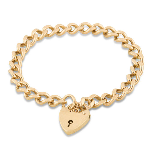 Second Hand 9ct Gold Charm Bracelet with Heart Padlock