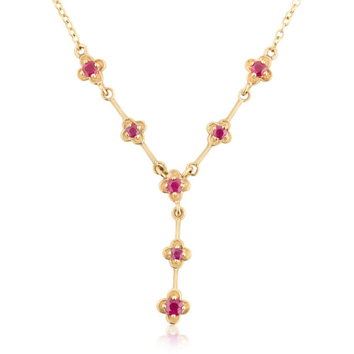 Second Hand 9ct Gold Ruby Floral Necklace