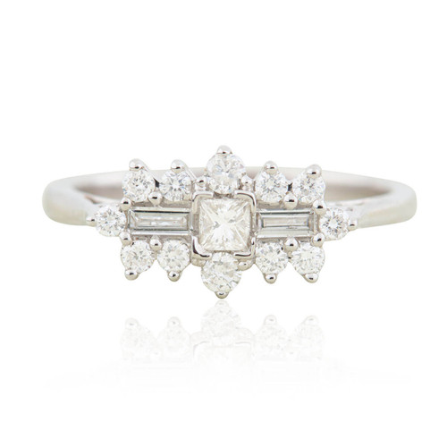 18ct White Gold Baguette Diamond Cluster Ring - Main View