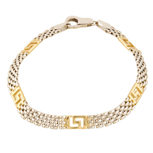 9ct 2 Colour Gold Greek Meander Panther Link Bracelet
