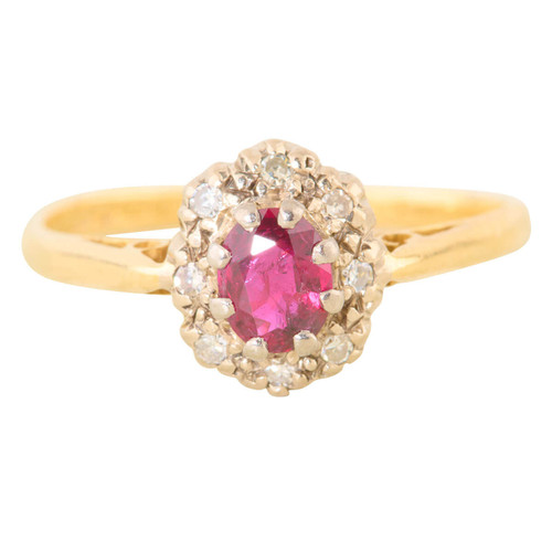 Vintage 18ct Gold Ruby & Diamond Cluster Ring