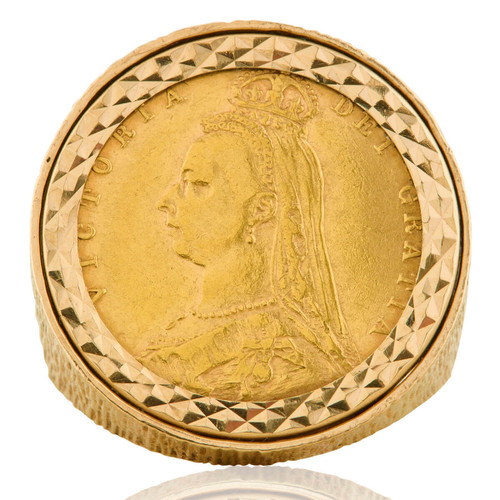 Second Hand 9ct Gold 1890 Shield Reverse Half Sovereign Ring