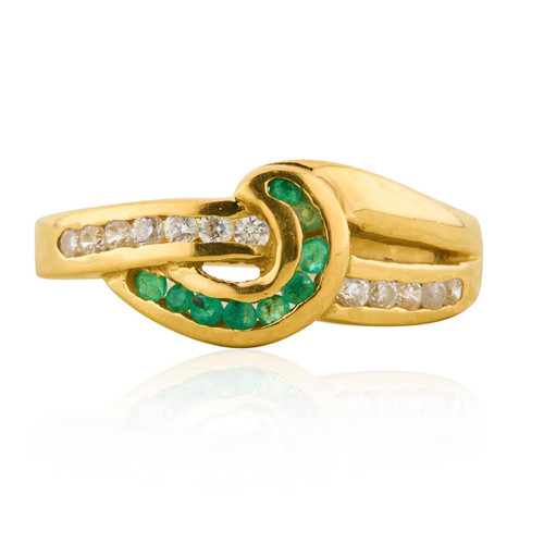 Second Hand 18ct Gold Emerald & Diamond Curve Dress Ring