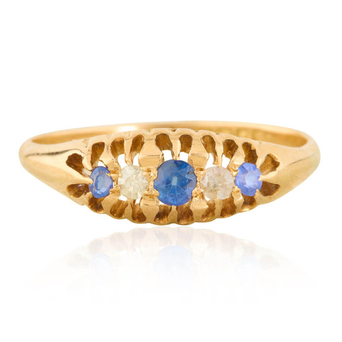 Antique 18ct Gold Sapphire & Diamond 5 Stone Dress Ring