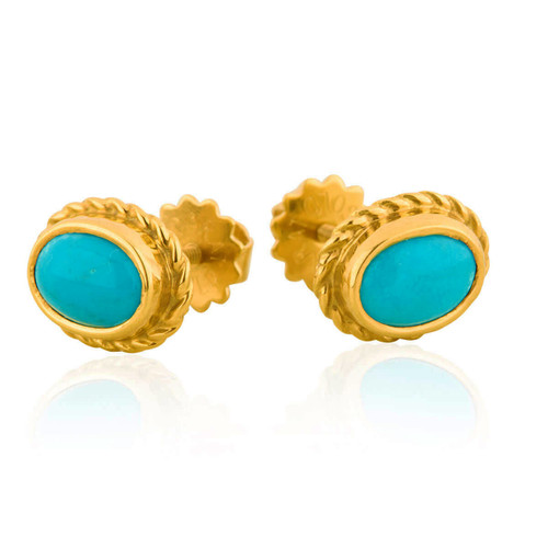 Second Hand 18ct Gold Turquoise Stud Earrings