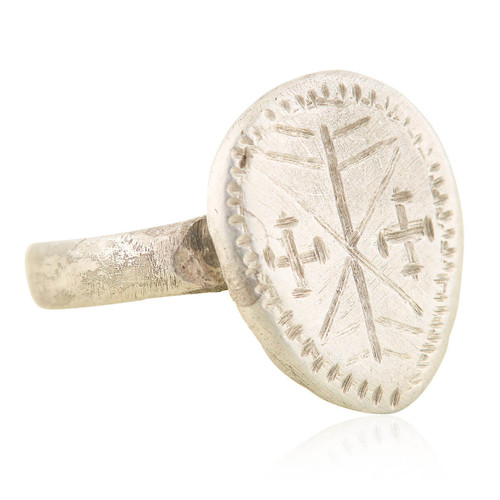 Medieval Silver Shield Signet Ring with Crosses