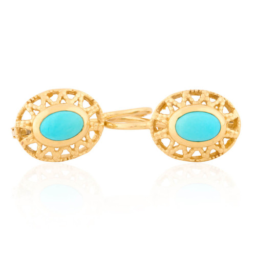 Vintage 14ct Gold Turquoise Latch Back Earrings Front Image