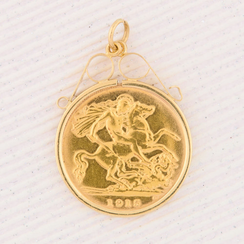 Second Hand 9ct Gold 1915 Half Sovereign Pendant Reverse Image