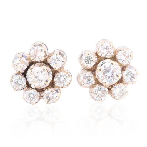 Second Hand 18ct White Gold Diamond Cluster Earrings Front View