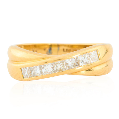 Vintage 18ct Gold Princess Diamond Cross-Over Eternity Ring Front View