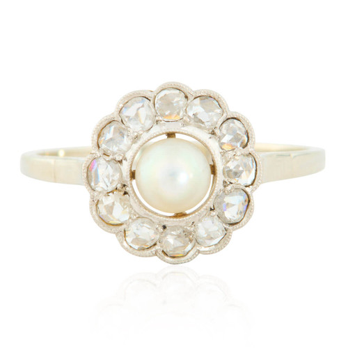 Vintage 18ct White Gold Pearl and Diamond Cluster Ring Main View