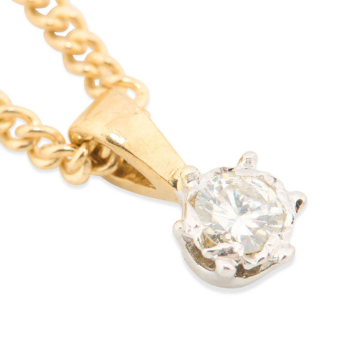 Second Hand 9ct Gold Single Stone Diamond Pendant & Chain Main View