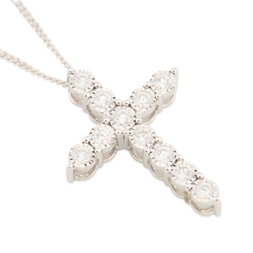 9ct White Gold Diamond Cross Pendant and Chain – 0.50 carat - Main View
