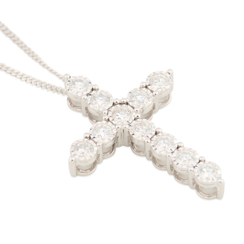 9ct Gold White Gold Diamond Cross Pendant and Chain – 1 carat - Main View