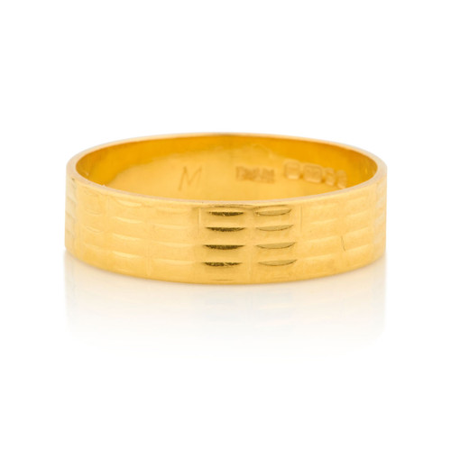 Vintage 22ct Gold Ribbed Wedding Ring - 1963-1964 - Front View
