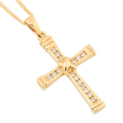 9ct Gold Diamond Cross and Chain Main View