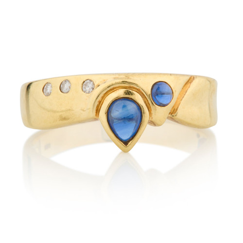 Second Hand 14ct Gold Sapphire and Diamond Gypsy Dress Ring Main View