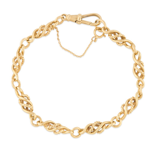 Second Hand 9ct Gold Spiral Link Bracelet with Dog Clip Main View