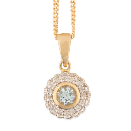 9ct Gold Aquamarine and Diamond Pendant with Chain Main View