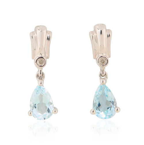 9ct White Gold Blue Topaz and Diamond Drop Earrings Main View