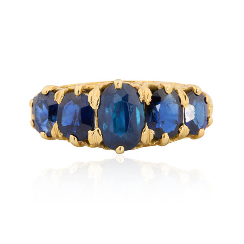 Antique 18ct Gold 5 Stone Sapphire Ring - Main View