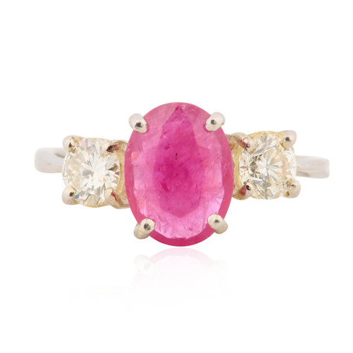 Second Hand Platinum Ruby & Diamond 3 Stone Trilogy Ring - Main View