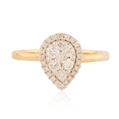 Second Hand 9ct Gold Pear Shaped Diamond Cluster Ring - Main View