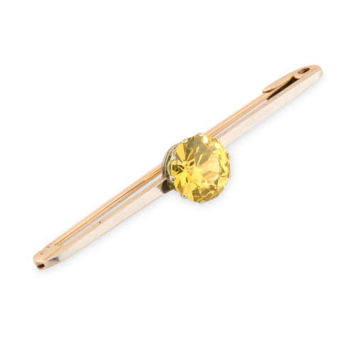 Antique 15ct Gold Yellow Sapphire Bar Brooch - Angled Right