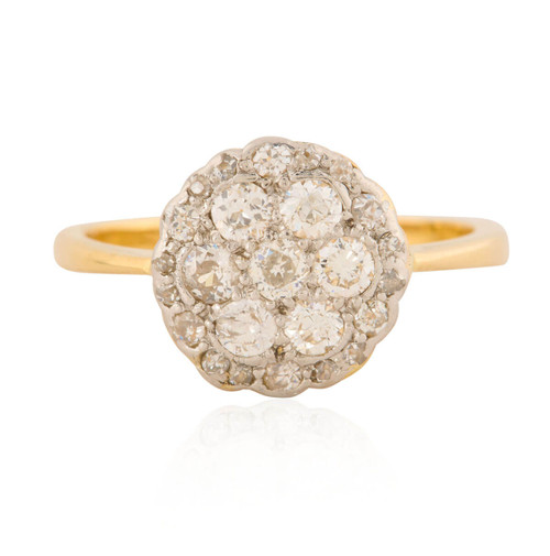 Antique 18ct Gold Old Cut Diamond Round Cluster Ring - Main View