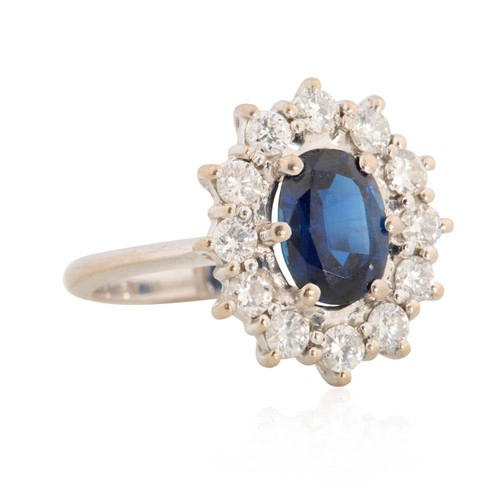 Second Hand 18ct White Gold Sapphire & Diamond Cluster Ring - Main View