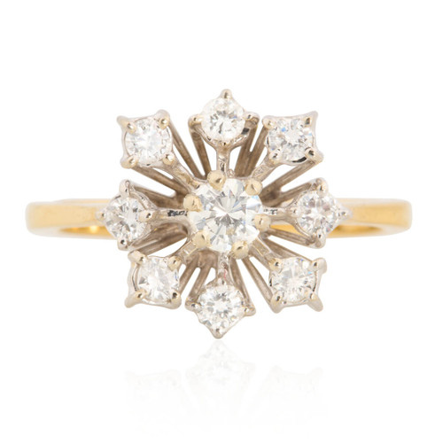Second Hand 18ct Gold Starburst Diamond Cluster Ring - Main View