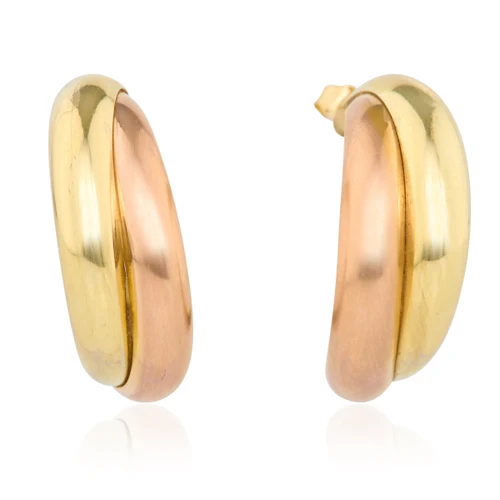 Second Hand 14ct Rose & Yellow Gold 2 Row Gold Half Hoop Earrings - Main View